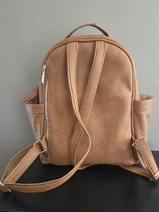 Itzy Ritzy Tan Faux Leather Diaper Bag Backpack